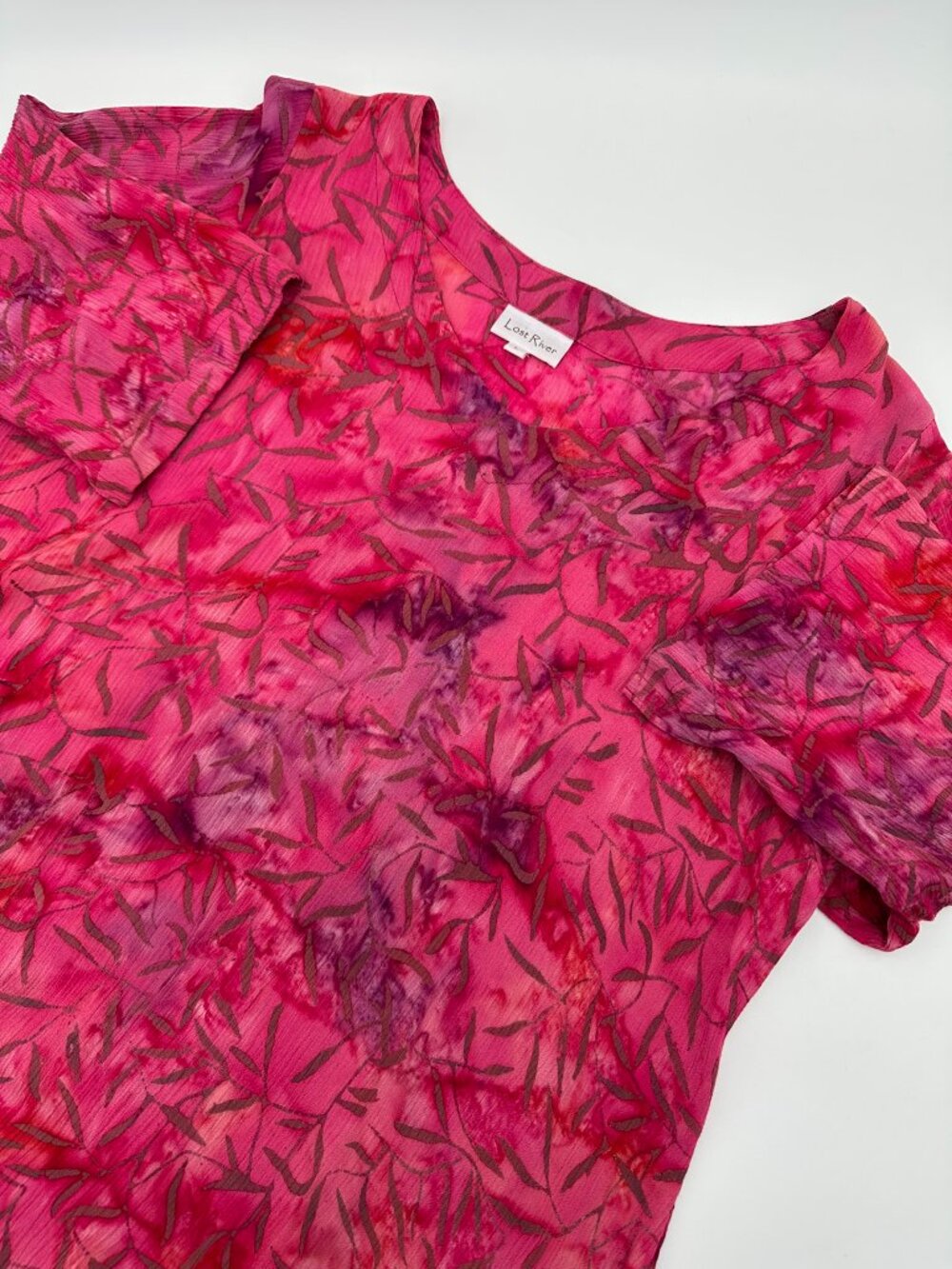 Lost River Womens V-Neck 3/4 Sleeve Point Hemline Tunic‎ Top, Size L, Day Lilly